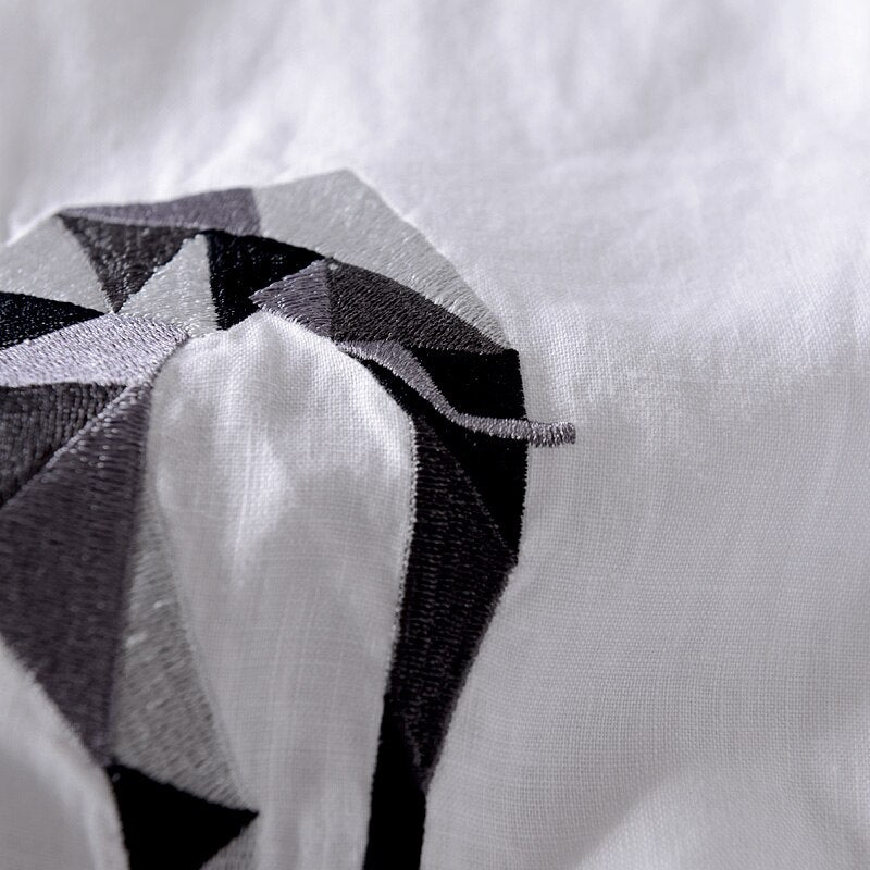 Camiseta de lino de manga corta para hombre con bordado de elefante