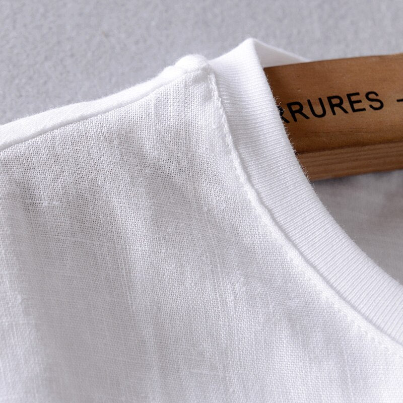 Camiseta de lino de manga corta para hombre con bordado de elefante